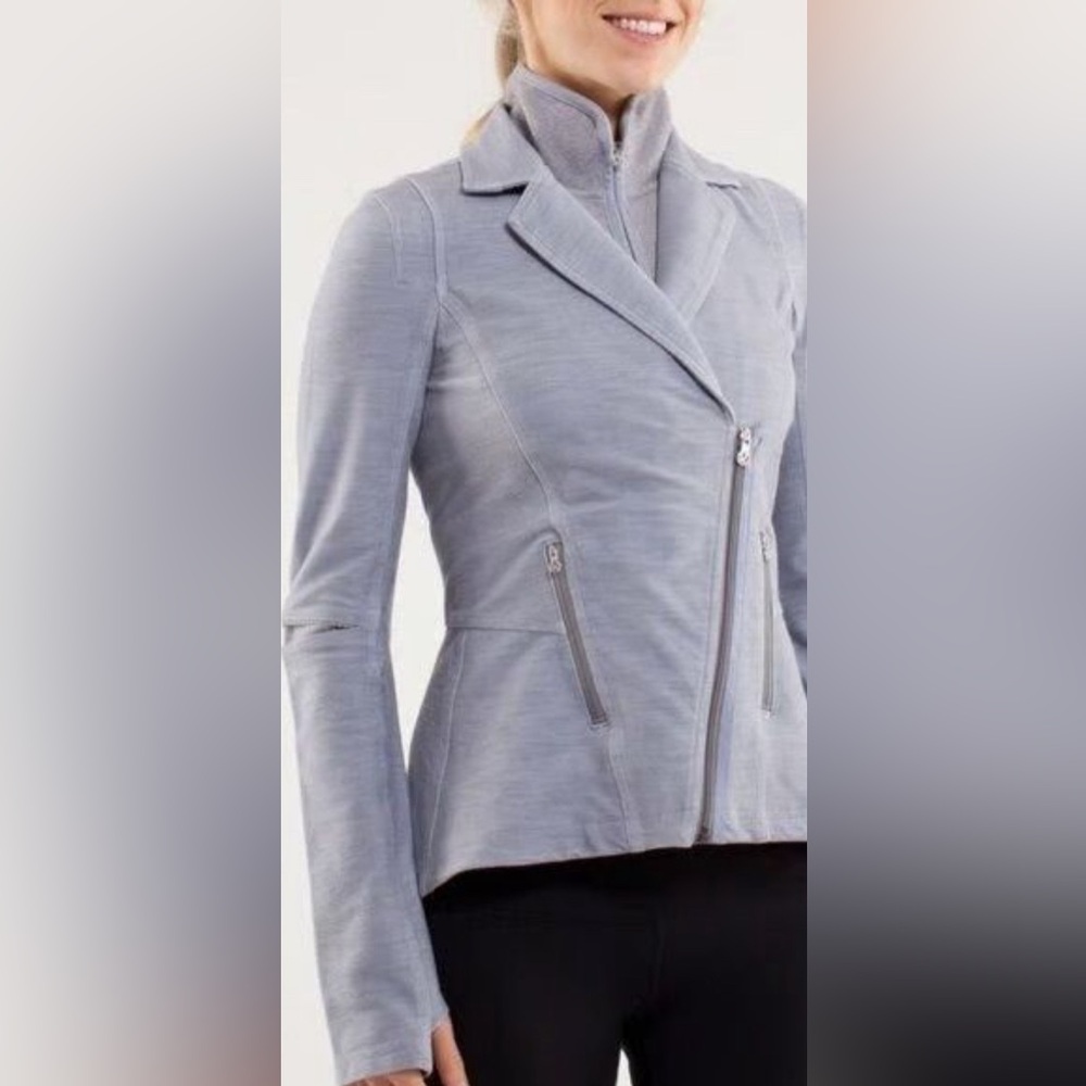 Lululemon Ride On Moto Jacket Gray Peplum Zip Fitted Blazer Size 4 - Picture 10 of 13